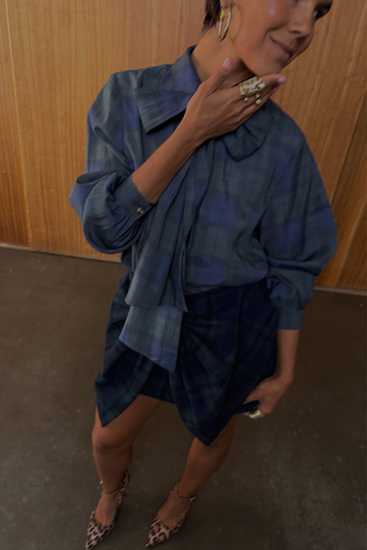 NEVER FULLY DRESSED Blue Tartan Bow Skirt