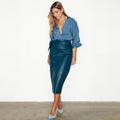 NEVER FULLY DRESSED Teal Vegan Leather Jaspre Skirt