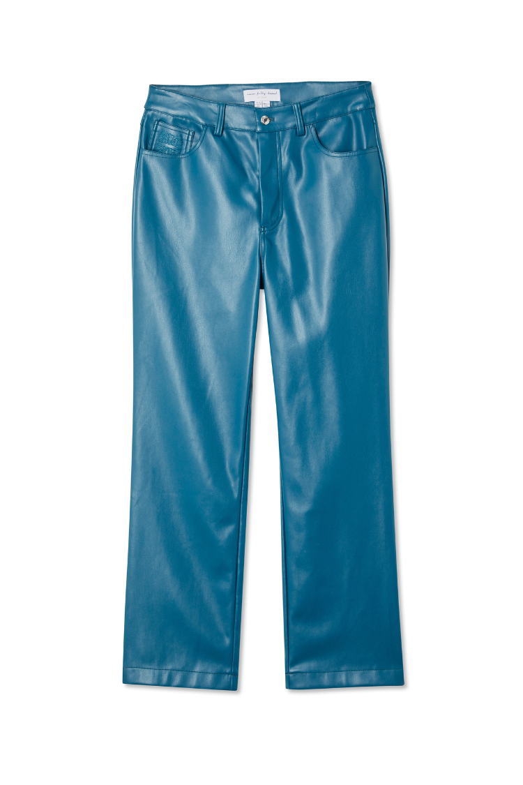NEVER FULLY DRESSED Teal Vegan Leather Trousers