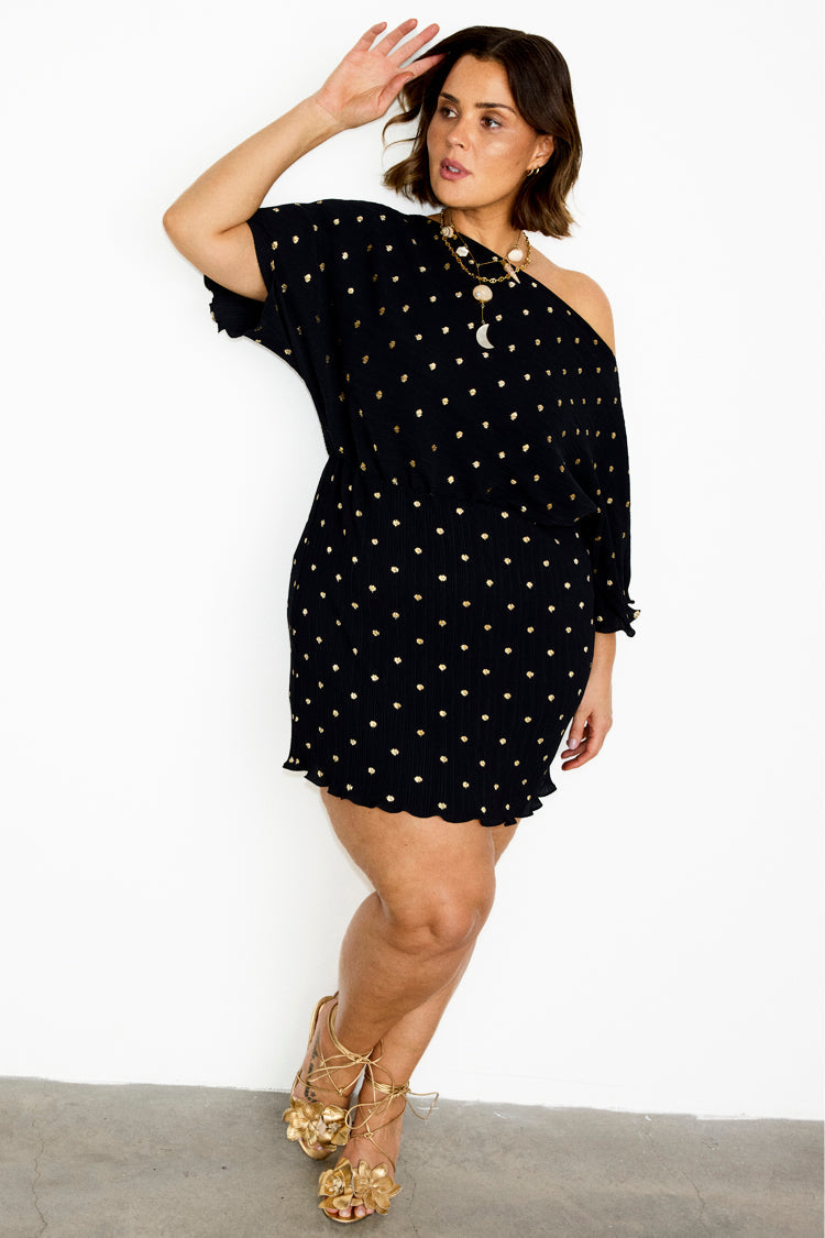 NEVER FULLY DRESSED Black Plisse Mini Tilly Dress Petite