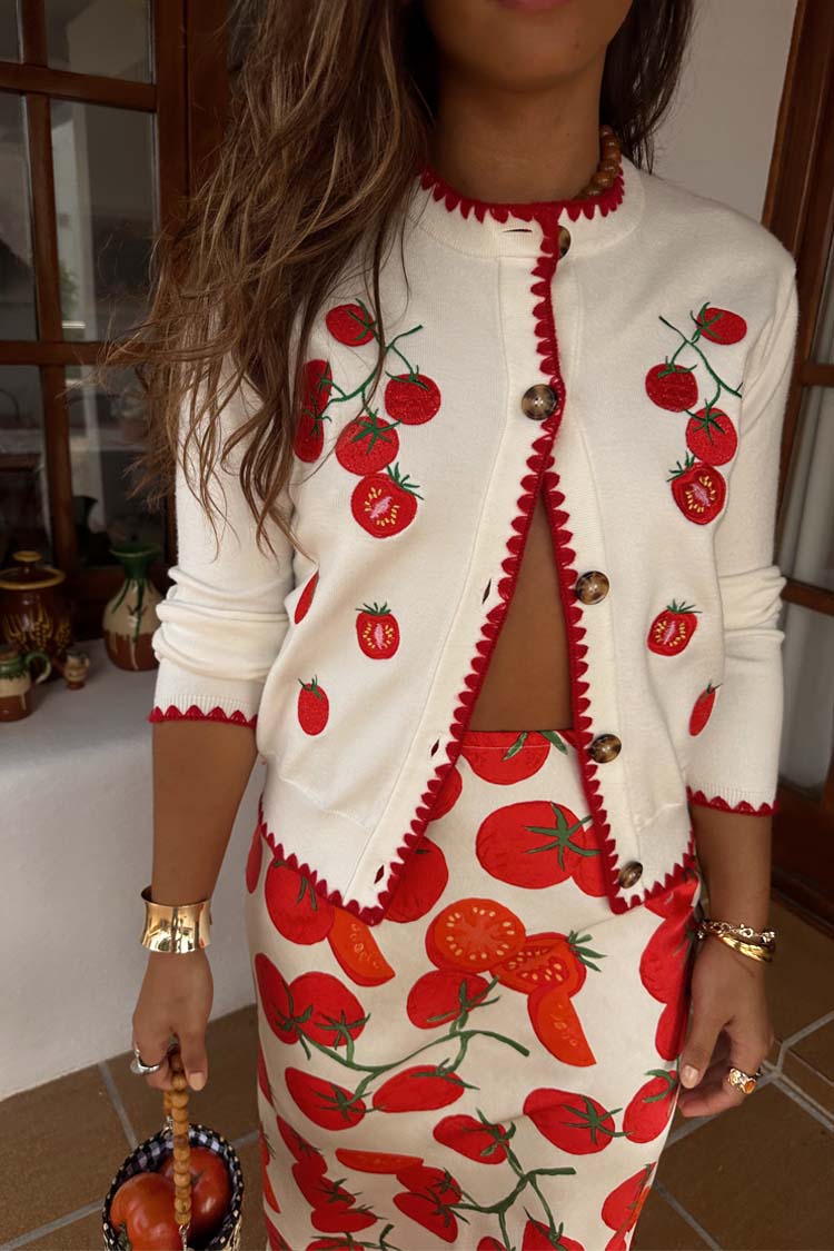 NEVER FULLY DRESSED Tomato Embroidered Cardi