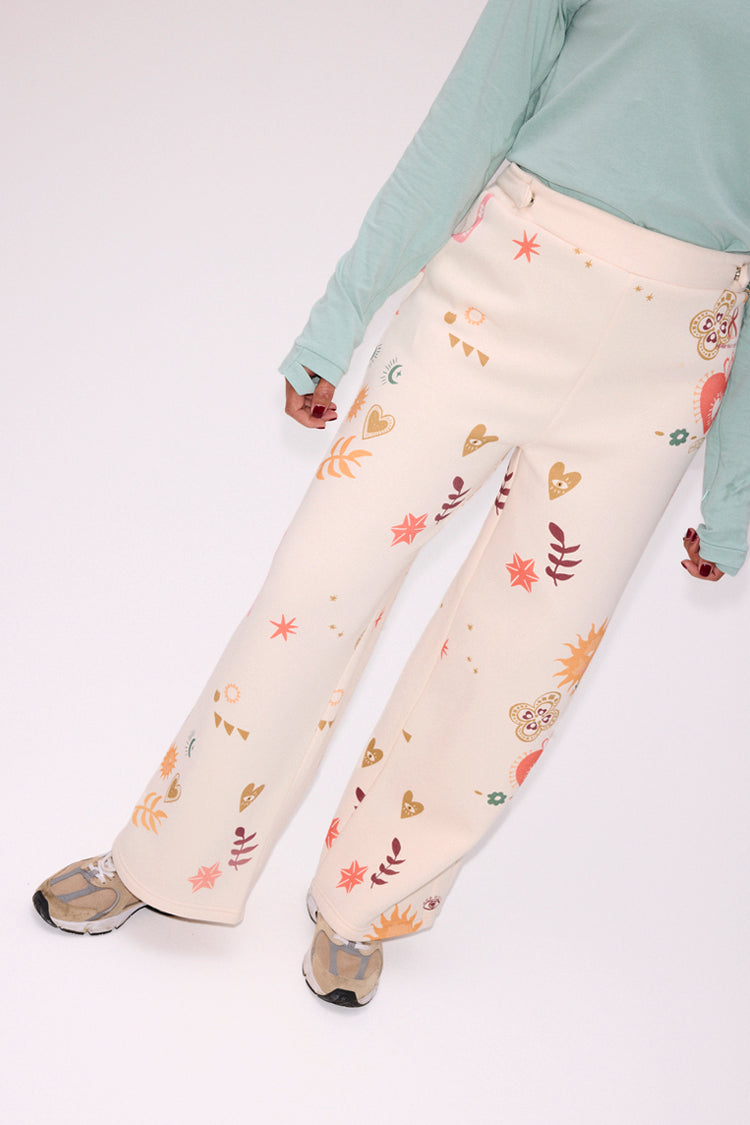 NEVER FULLY DRESSED Cream Sundazed Wide Leg Accessible Joggers