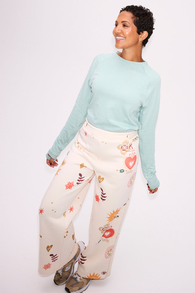 NEVER FULLY DRESSED Cream Sundazed Wide Leg Accessible Joggers