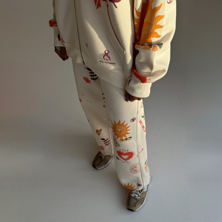 NEVER FULLY DRESSED Cream Sundazed Wide Leg Accessible Joggers