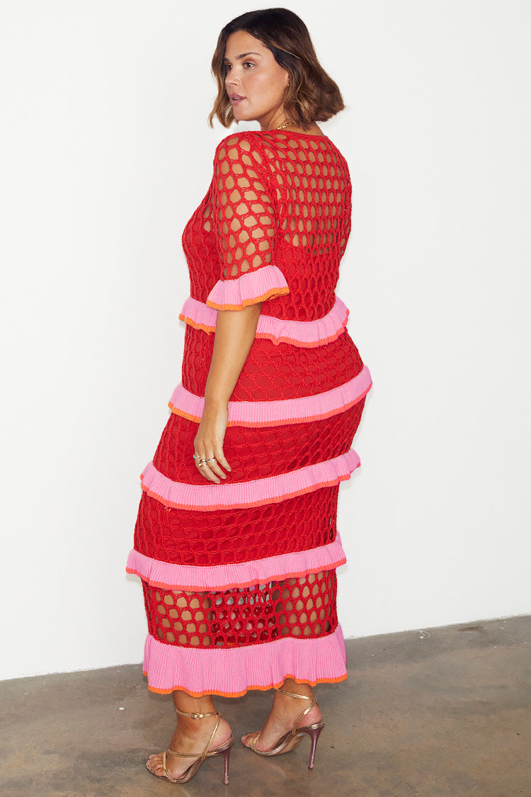 NEVER FULLY DRESSED Red Crochet Valentina Dress
