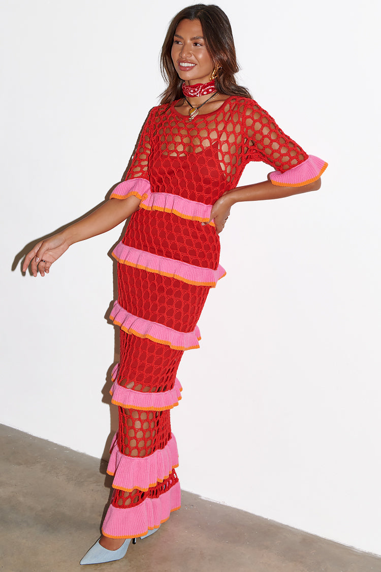 NEVER FULLY DRESSED Red Crochet Valentina Dress
