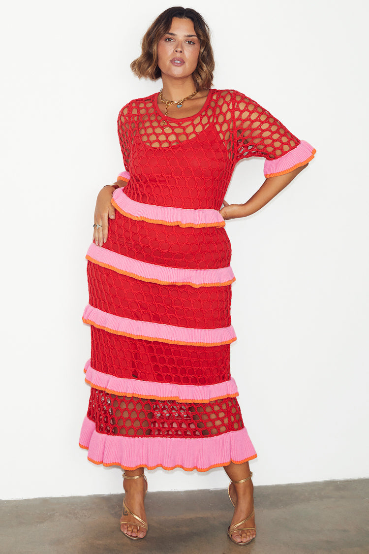 NEVER FULLY DRESSED Red Crochet Valentina Dress