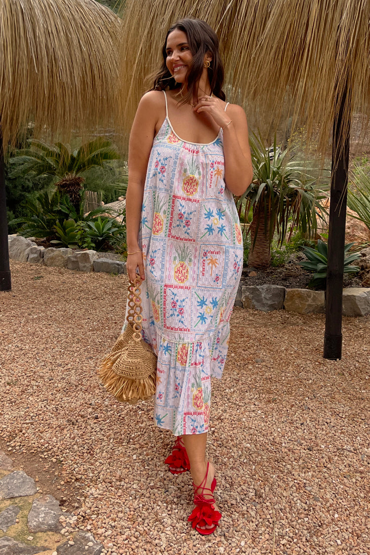 NEVER FULLY DRESSED White Island Cross Stitch Maxi Dress