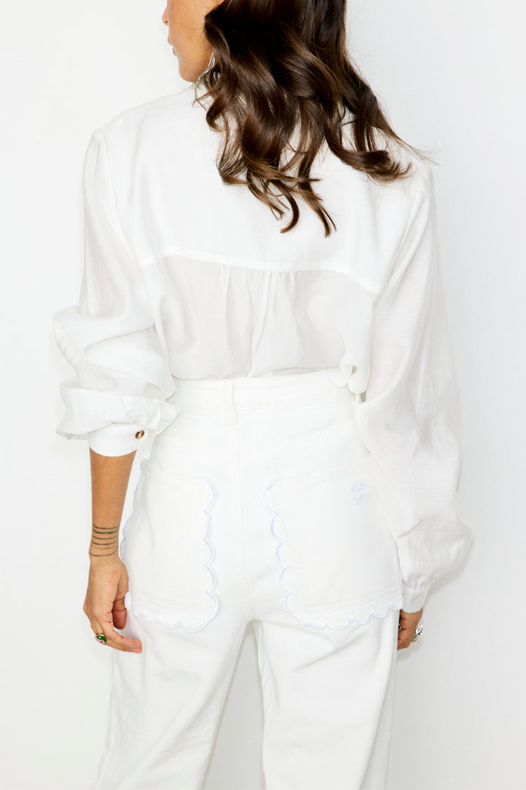 NEVER FULLY DRESSED Ecru Scallop Detail Jeans
