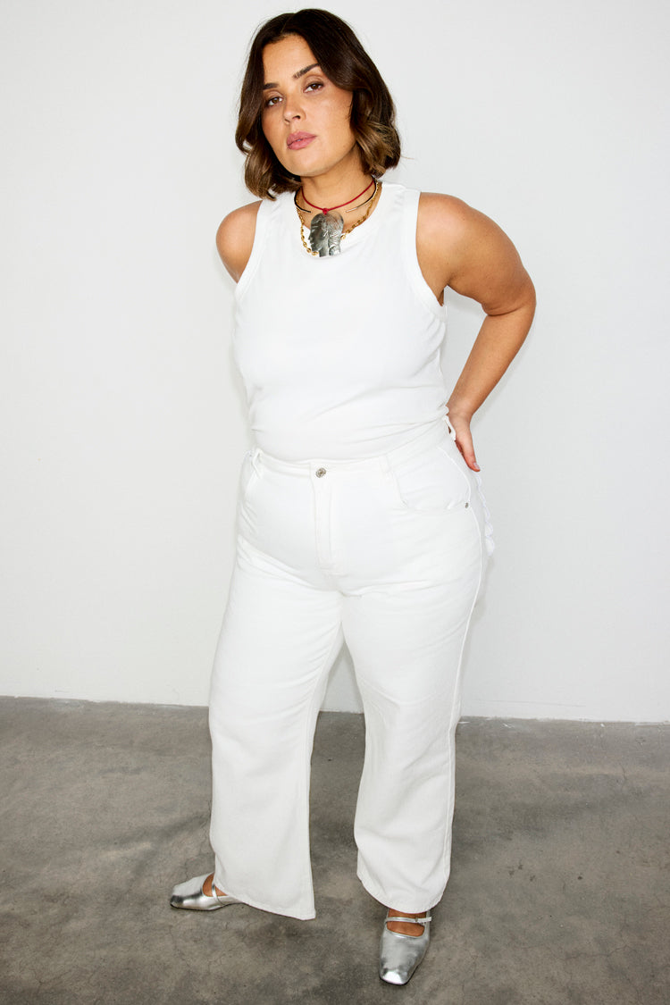 NEVER FULLY DRESSED Ecru Scallop Detail Jeans