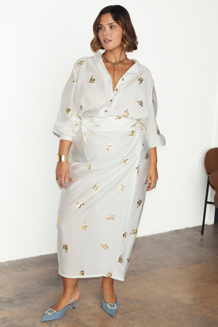 NEVER FULLY DRESSED Gold Snake Jaspre Wrap Skirt