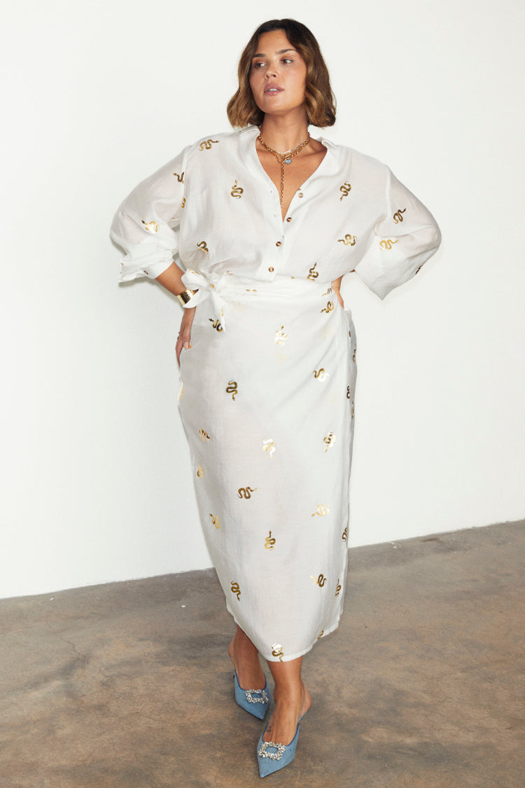 NEVER FULLY DRESSED Gold Snake Jaspre Wrap Skirt
