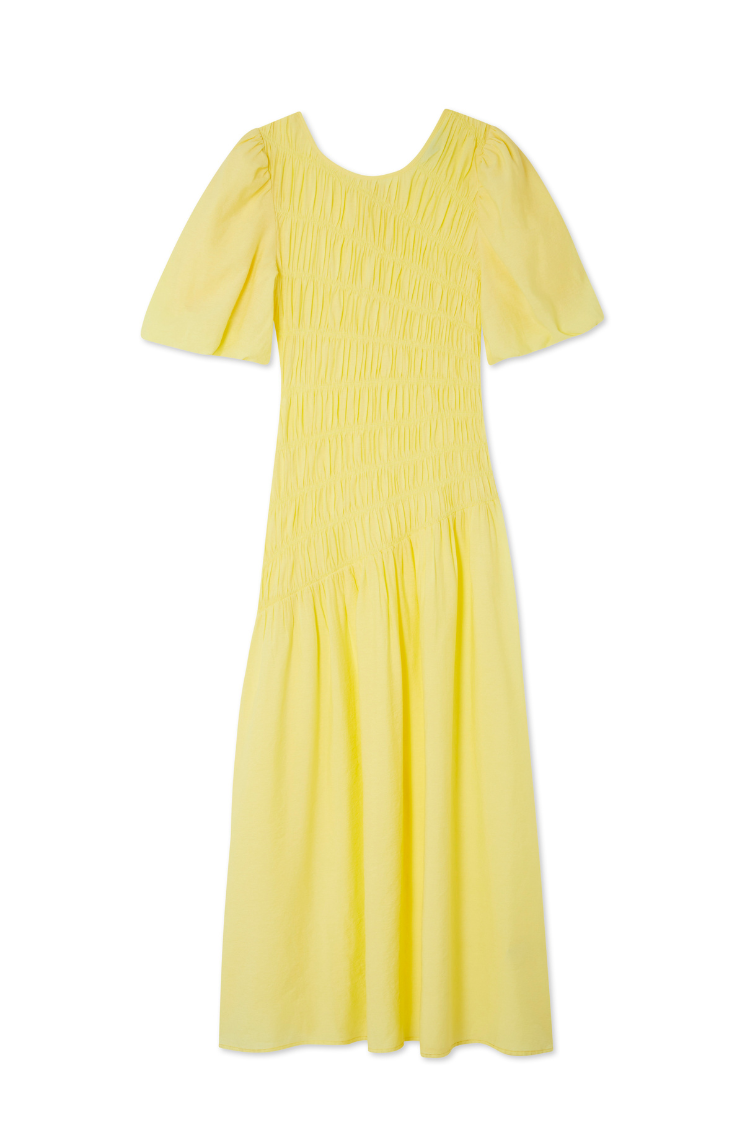  Butter Yellow Shirred Nara Dress