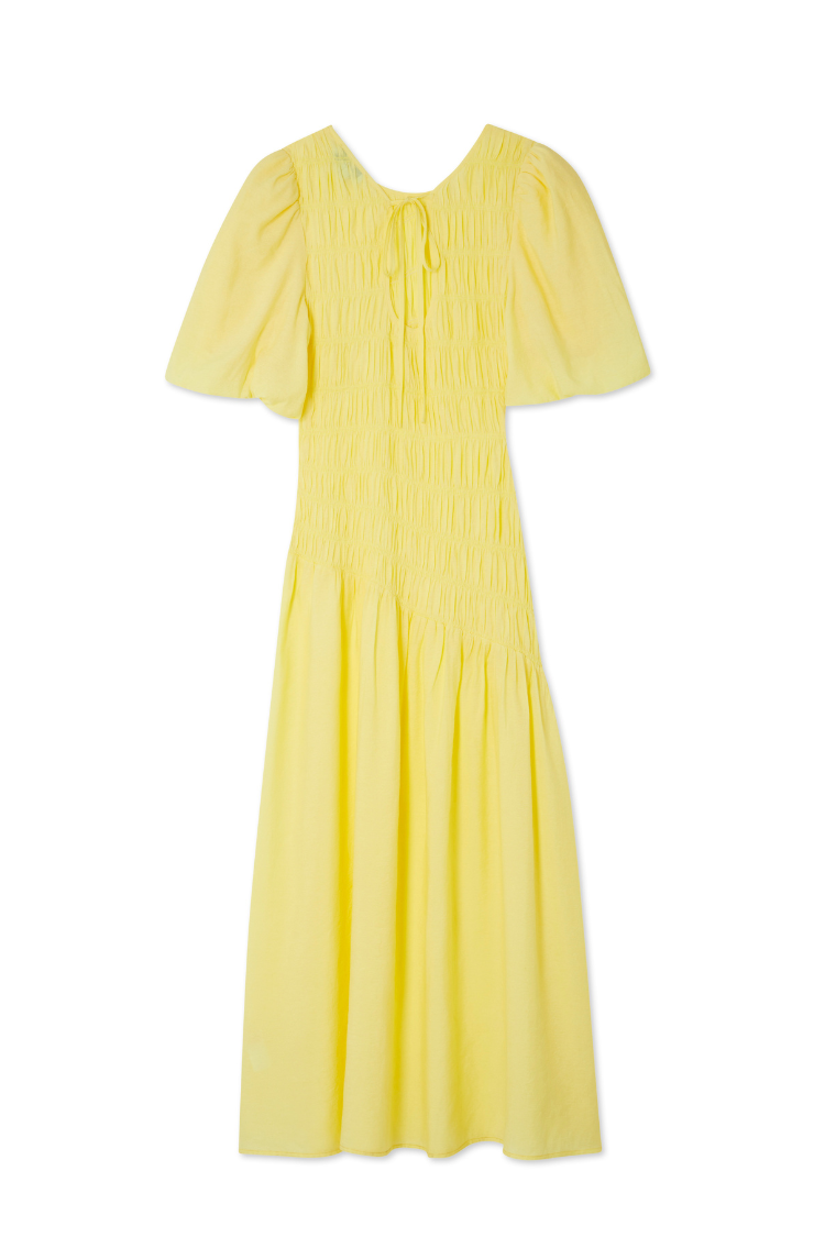  Butter Yellow Shirred Nara Dress
