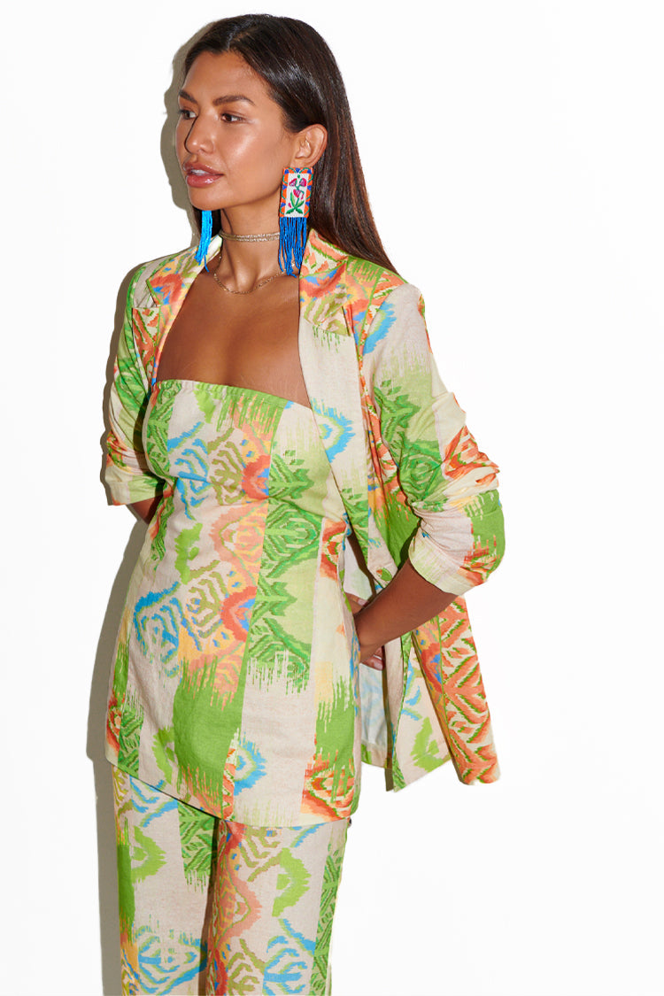 NEVER FULLY DRESSED Green Abstract Sol Bandeau Top