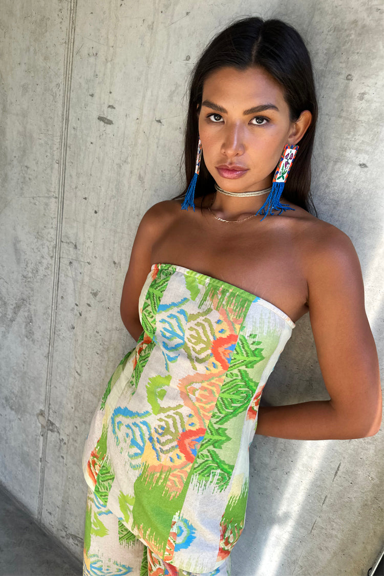 NEVER FULLY DRESSED Green Abstract Sol Bandeau Top