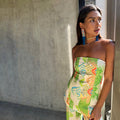 NEVER FULLY DRESSED Green Abstract Sol Bandeau Top