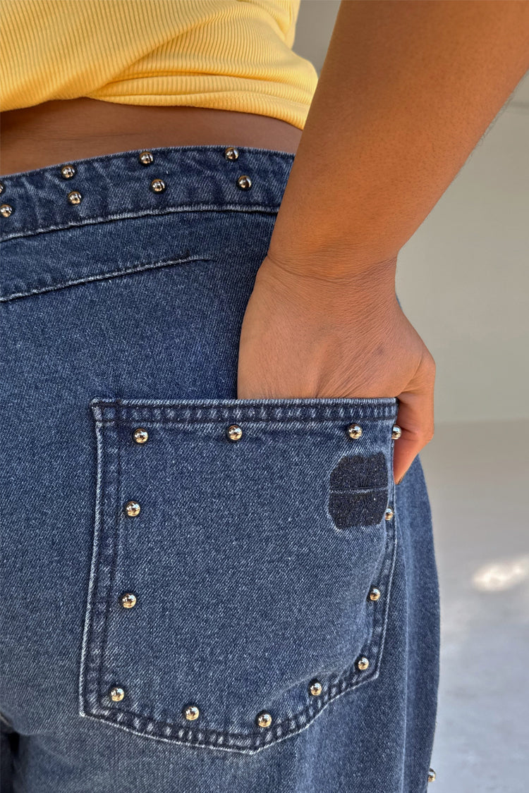 NEVER FULLY DRESSED Blue Studded Barrel Jeans