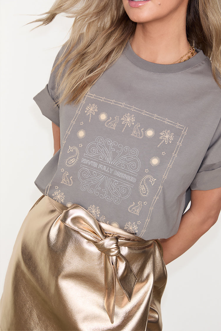NEVER FULLY DRESSED Grey Running Wild Bandana T-Shirt