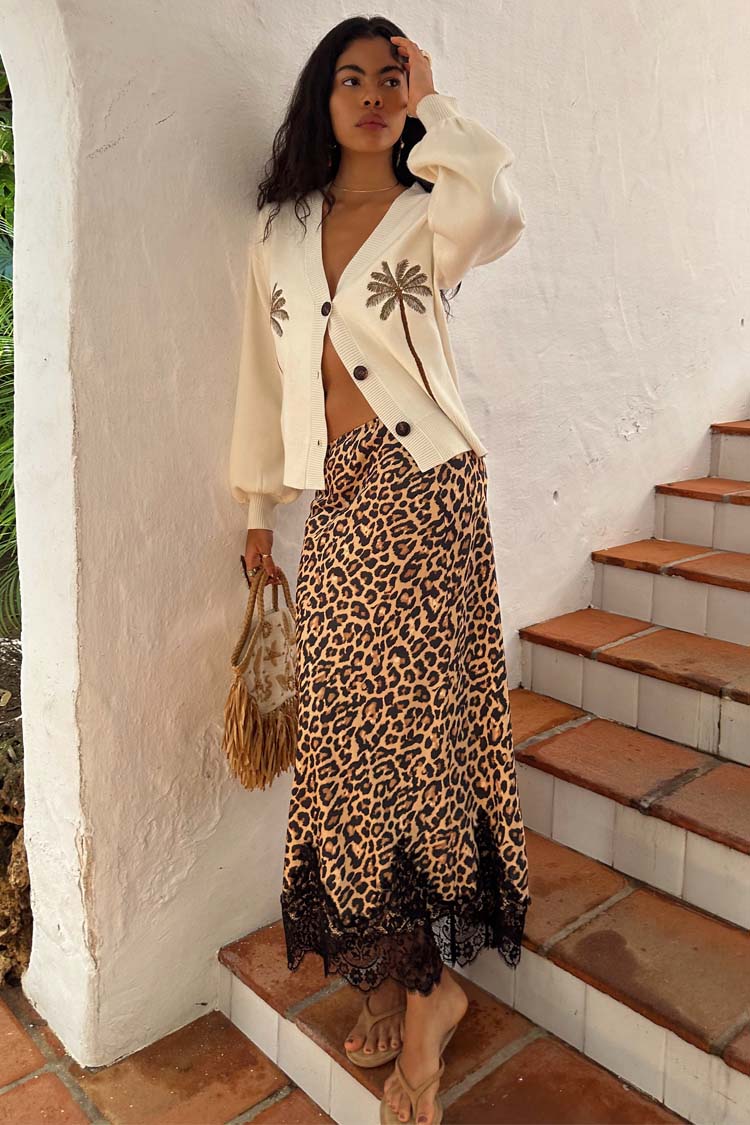 NEVER FULLY DRESSED Leopard Lace Maeva Midi Skirt