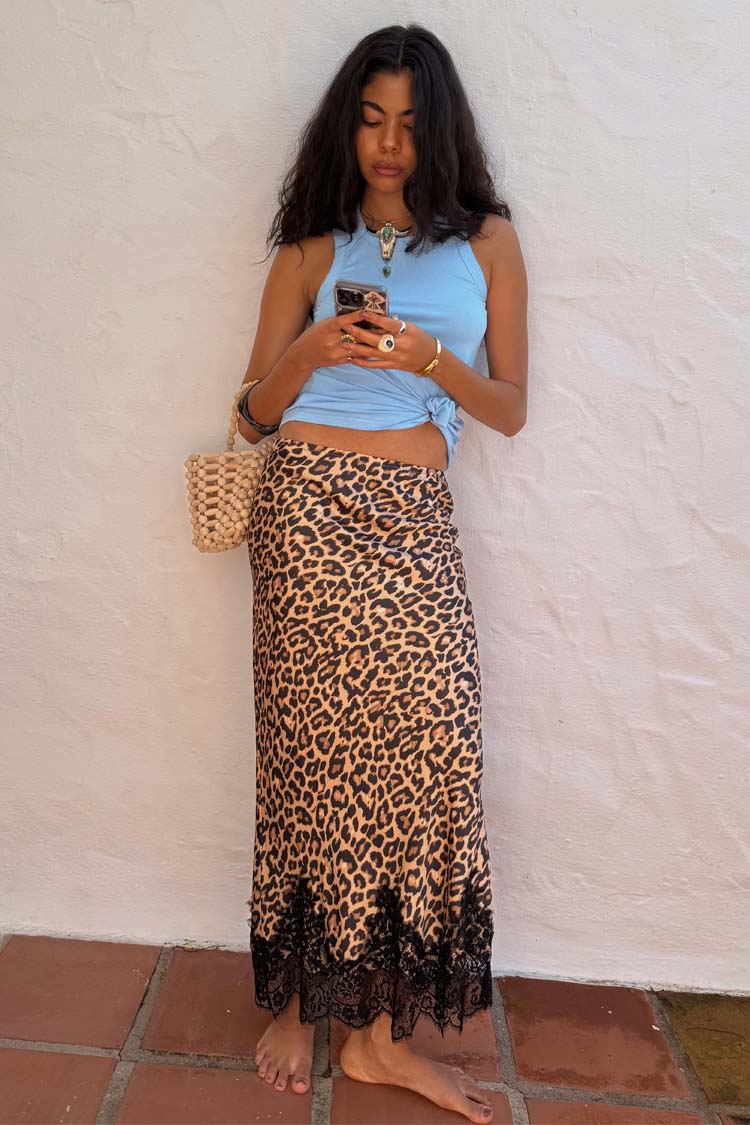 NEVER FULLY DRESSED Leopard Lace Maeva Midi Skirt