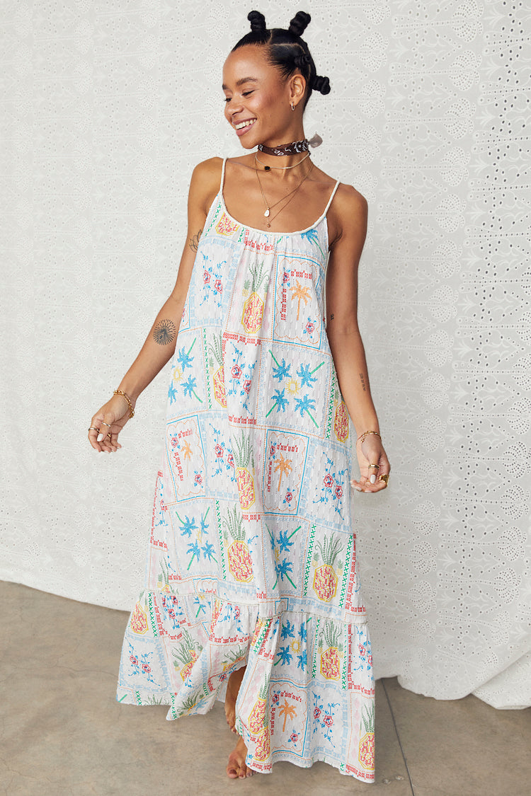 NEVER FULLY DRESSED White Island Cross Stitch Maxi Dress