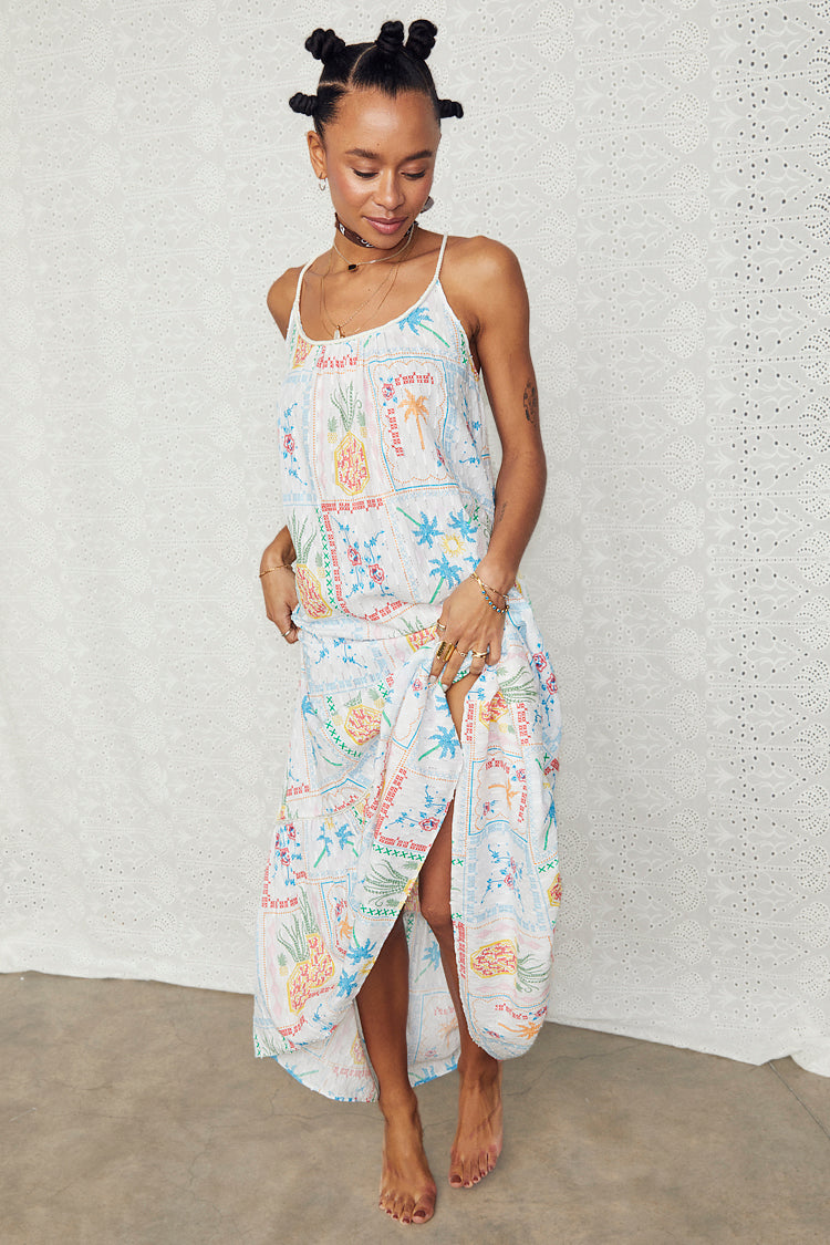 NEVER FULLY DRESSED White Island Cross Stitch Maxi Dress