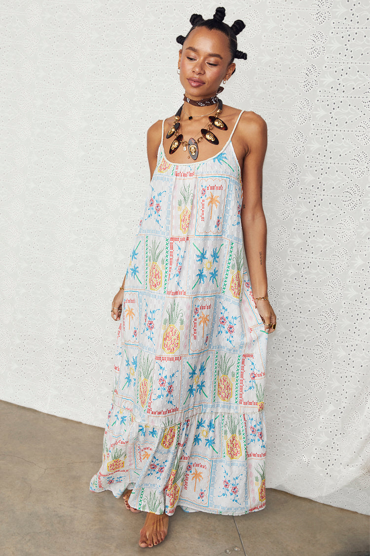 NEVER FULLY DRESSED White Island Cross Stitch Maxi Dress