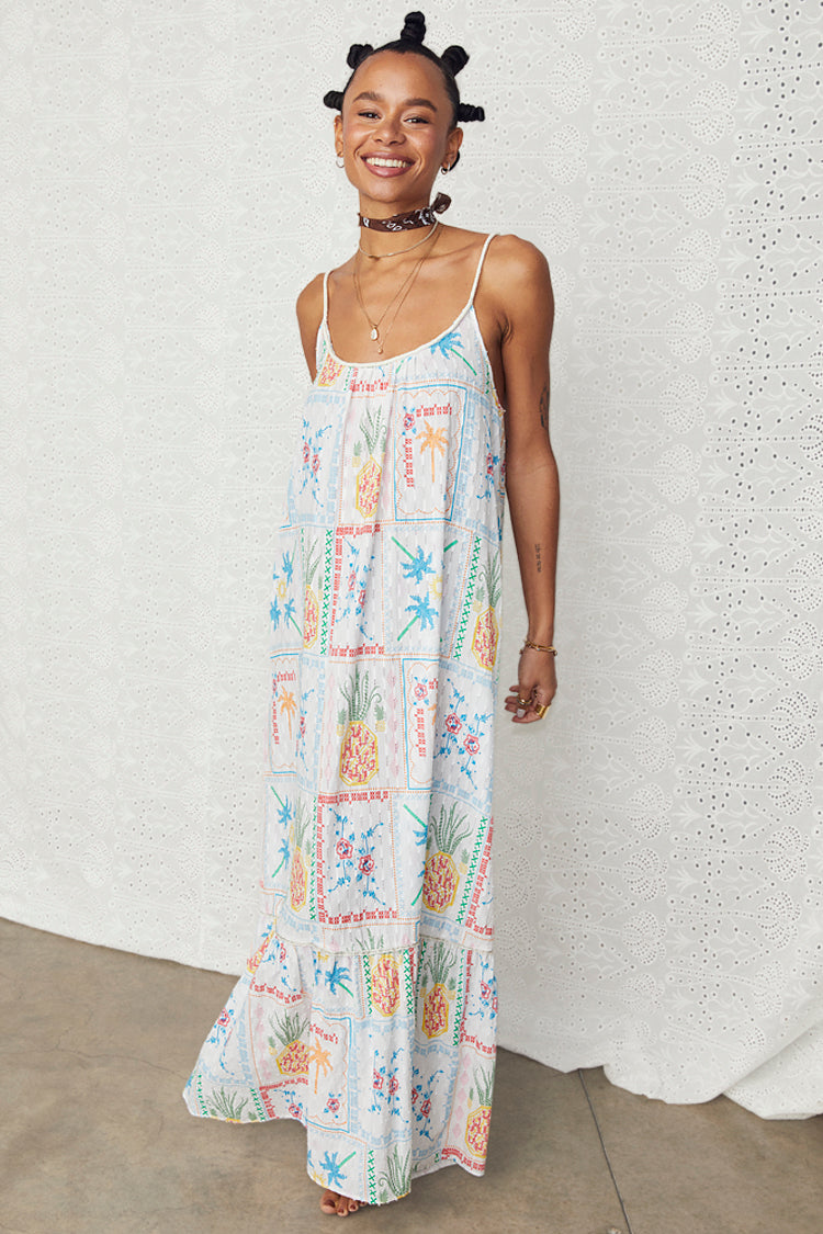 NEVER FULLY DRESSED White Island Cross Stitch Maxi Dress