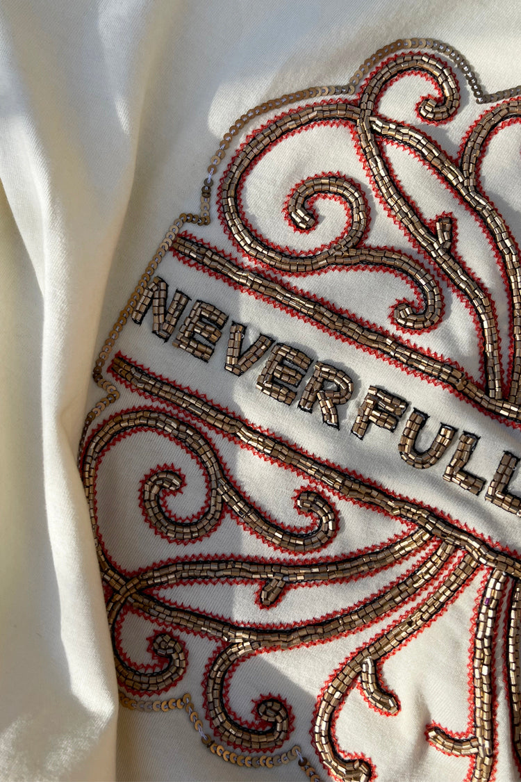 NEVER FULLY DRESSED Cream Beaded Logo T-shirt