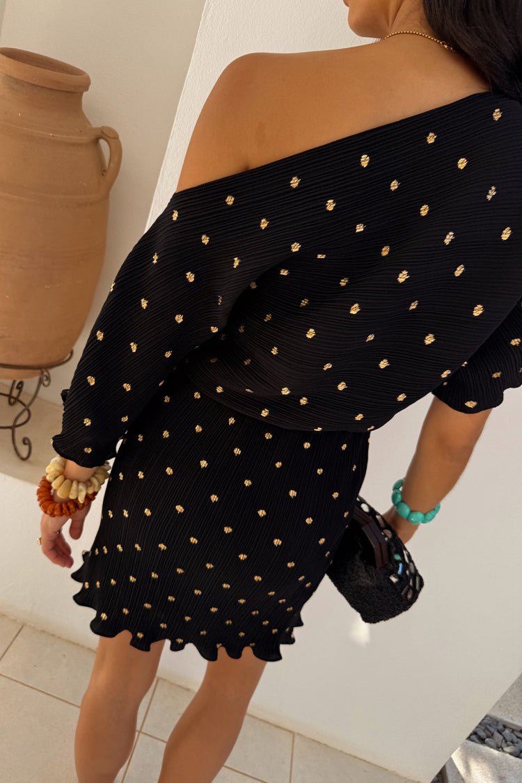 NEVER FULLY DRESSED Black Plisse Mini Tilly Dress