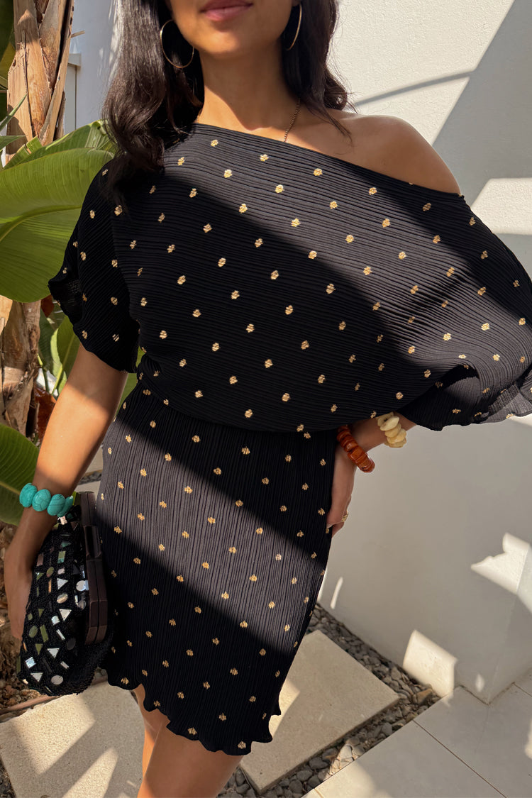 NEVER FULLY DRESSED Black Plisse Mini Tilly Dress