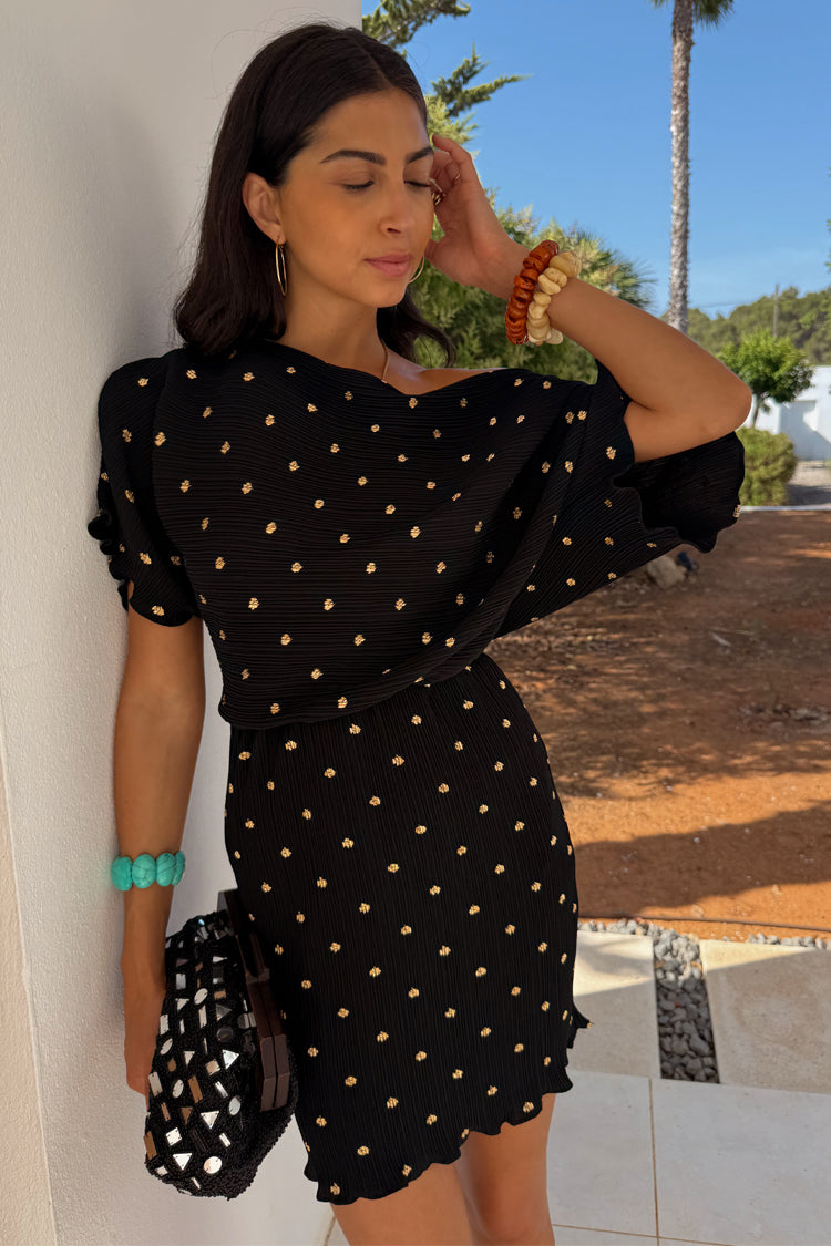 NEVER FULLY DRESSED Black Plisse Mini Tilly Dress