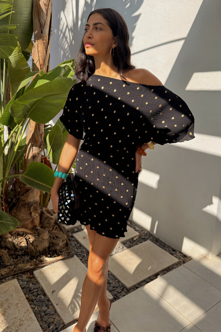 NEVER FULLY DRESSED Black Plisse Mini Tilly Dress