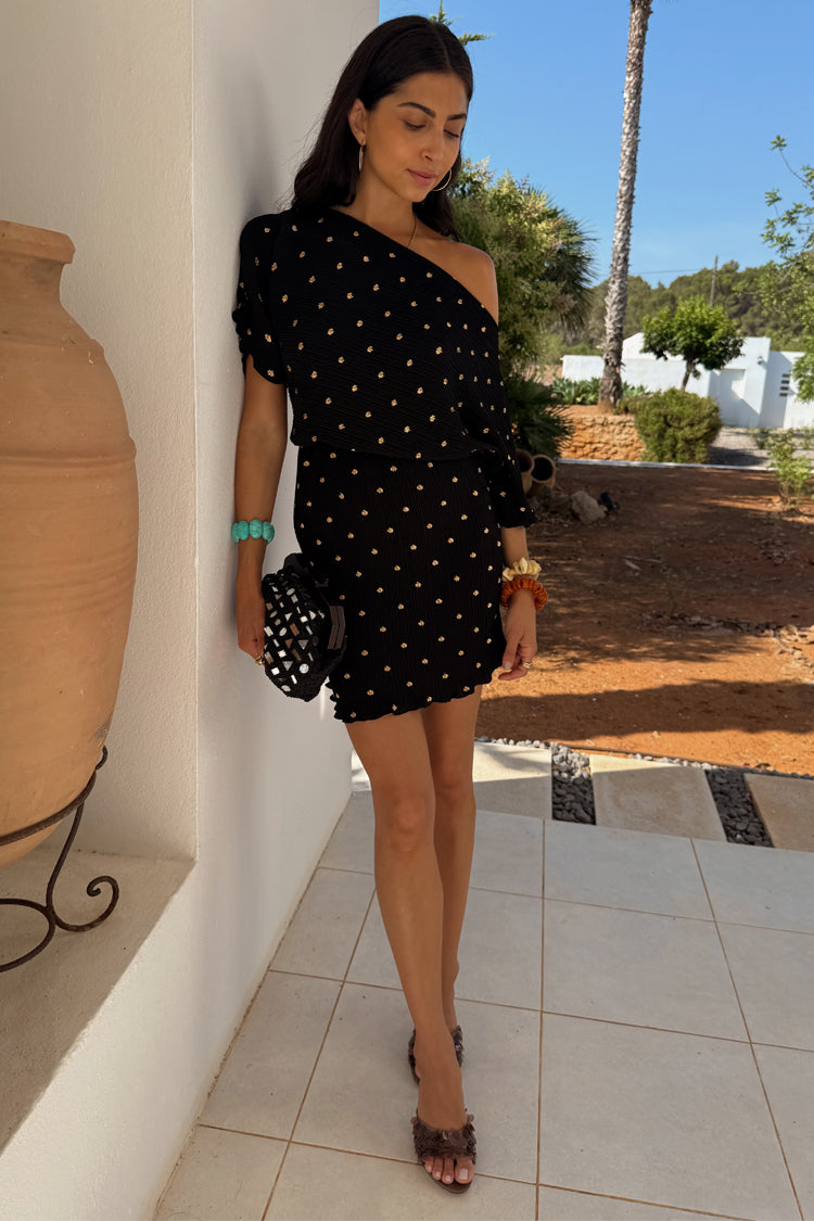 NEVER FULLY DRESSED Black Plisse Mini Tilly Dress