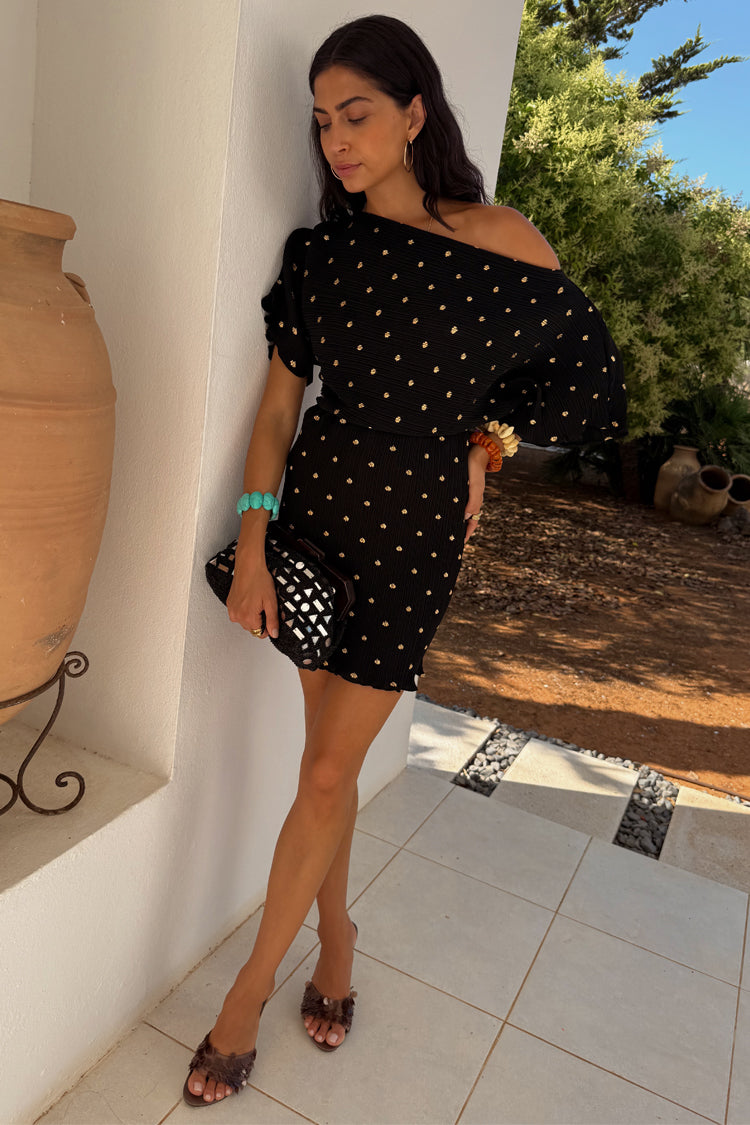 NEVER FULLY DRESSED Black Plisse Mini Tilly Dress