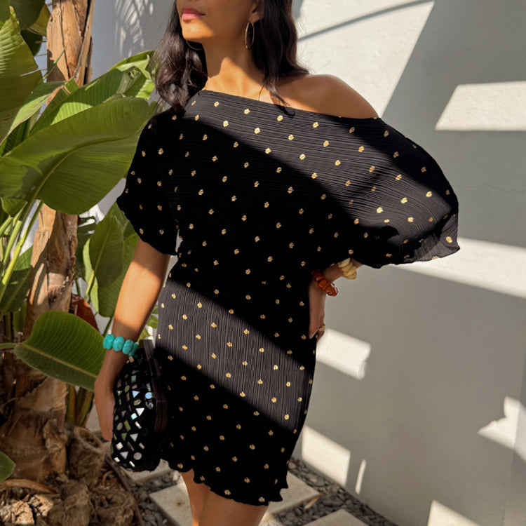 NEVER FULLY DRESSED Black Plisse Mini Tilly Dress