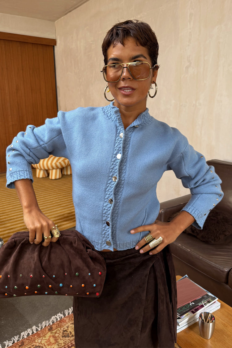 NEVER FULLY DRESSED Ice Blue Studded Cardigan