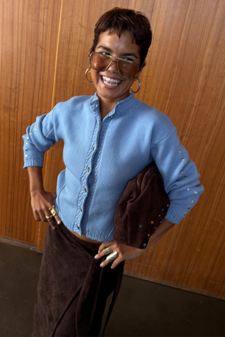 NEVER FULLY DRESSED Ice Blue Studded Cardigan
