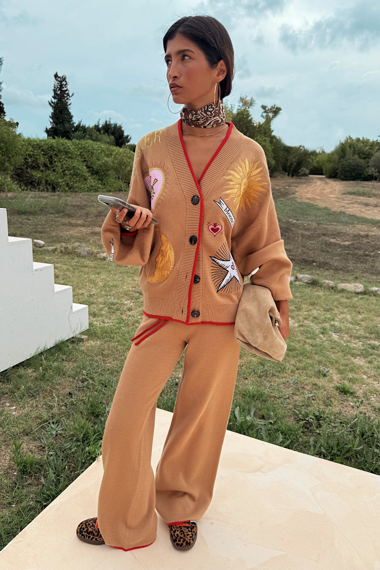 NEVER FULLY DRESSED Camel Wide Leg Joggers