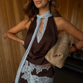 NEVER FULLY DRESSED Chocolate Blue Lace Top