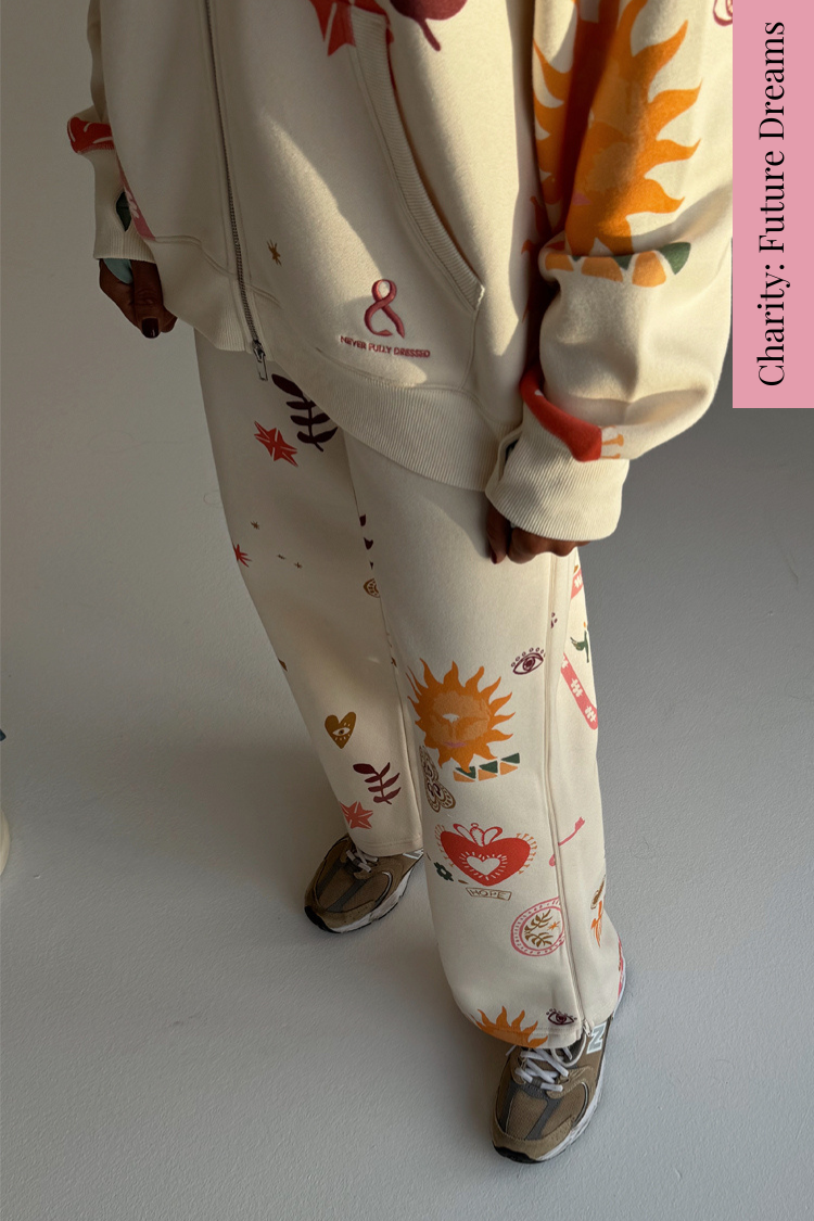 NEVER FULLY DRESSED Cream Sundazed Wide Leg Accessible Joggers