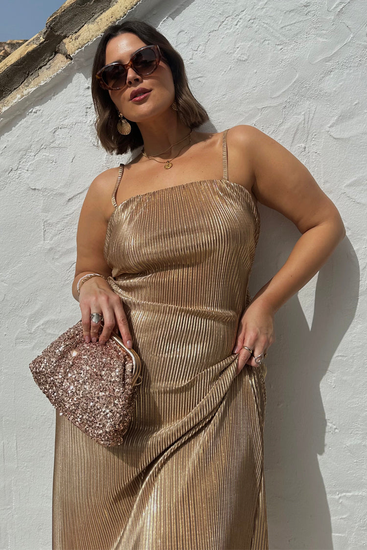 NEVER FULLY DRESSED Gold Sequin Clutch Bag