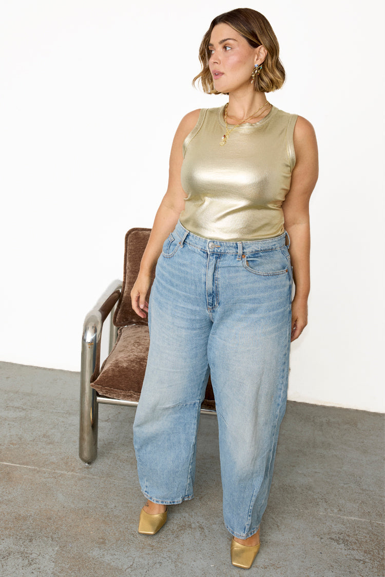 NEVER FULLY DRESSED Gold Ribbed Tank Top