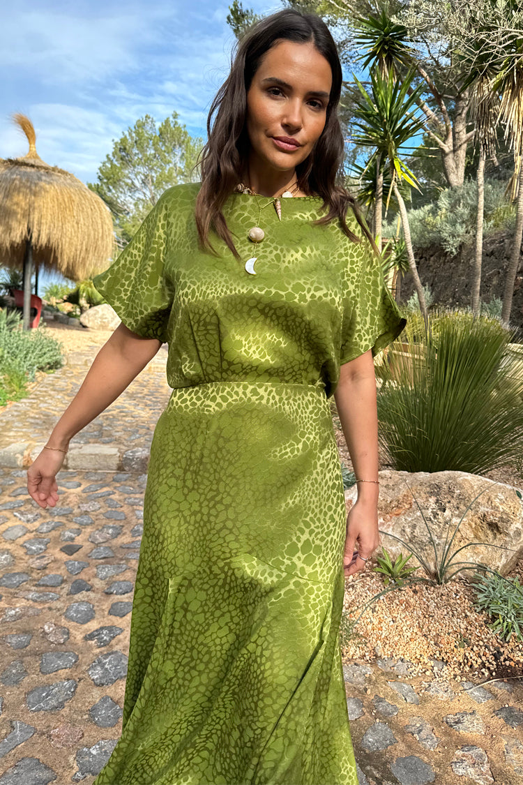NEVER FULLY DRESSED Green Jacquard Midi Erin Dress
