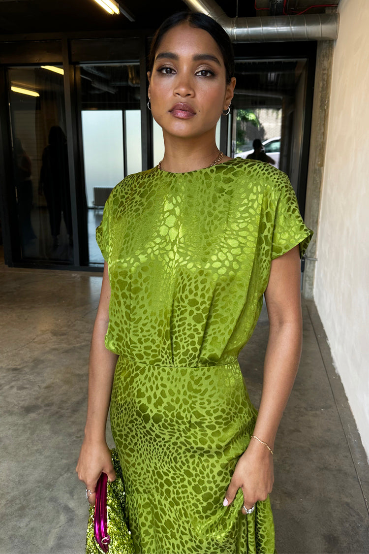 NEVER FULLY DRESSED Green Jacquard Midi Erin Dress Petite