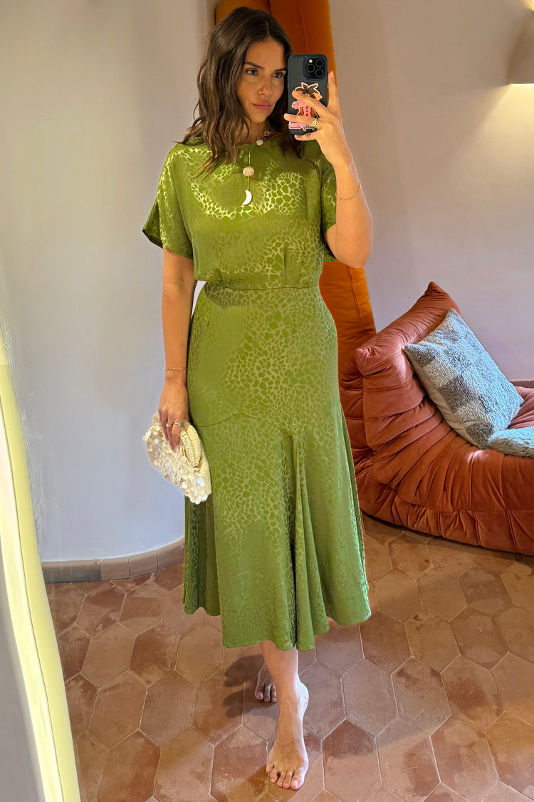 NEVER FULLY DRESSED Green Jacquard Midi Erin Dress