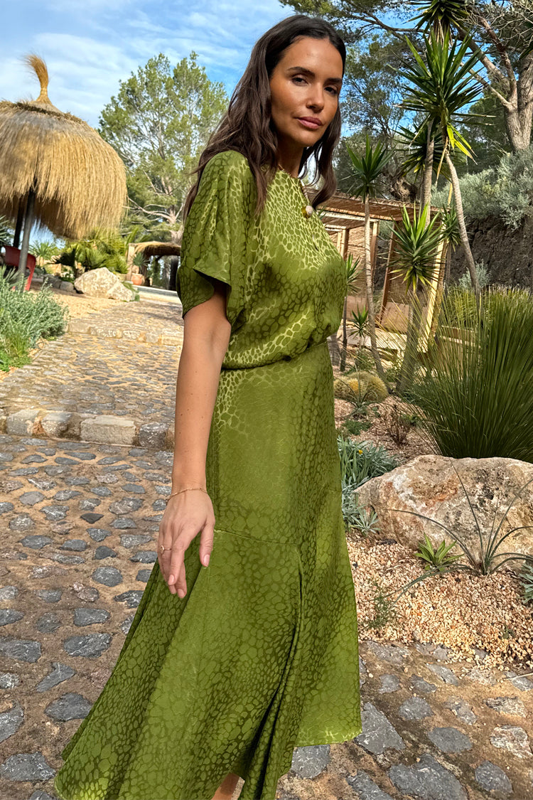 NEVER FULLY DRESSED Green Jacquard Midi Erin Dress