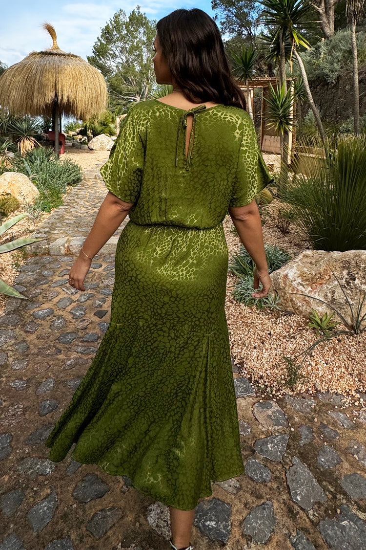 NEVER FULLY DRESSED Green Jacquard Midi Erin Dress