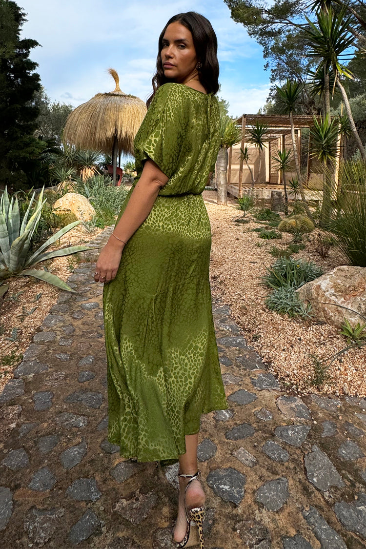 NEVER FULLY DRESSED Green Jacquard Midi Erin Dress
